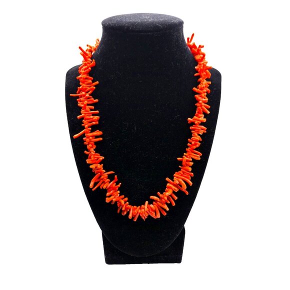 Vintage 1930s Red Branch Coral Necklace Sterling Silver Clasp 20" Natural - Picture 1 of 6